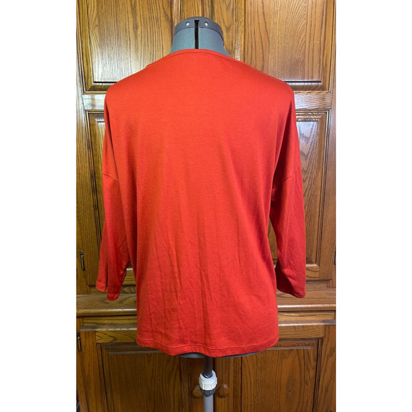 Chico's 2P (LP/12) Embroidered Burnt Orange Boho 3/4 Sleeve Shirt Sequins *Read - Picture 3 of 12